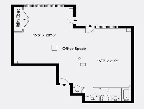 Floor plan for studio, 1 bath, 800 sqft